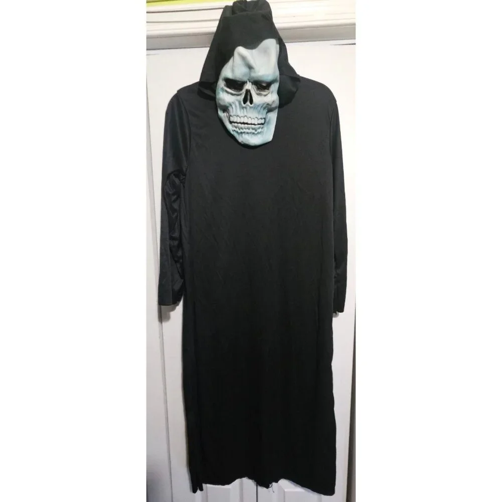 Kids Grim Reaper Halloween Costume Hooded Robe Skeleton Mask Evil Horror Boys LG